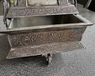 Victorian silverplate mechanical trinket or jewel box