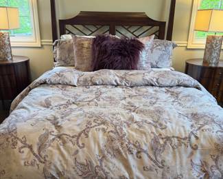 Ethan Allen queen four poster bed shown with Ethan Allen bedding