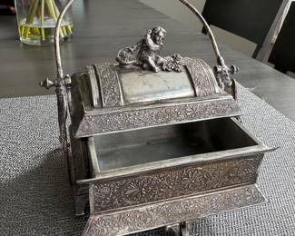 Victorian silverplate mechanical trinket or jewel box