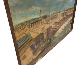 Huge Lorain Shipyards Oil Painting