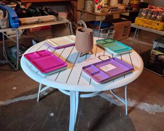 Outdoor table, trays.