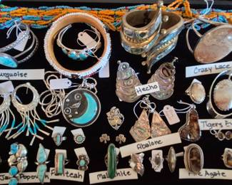 Turquoise, Popovich, Panteah, Malachite, Abalone, Hecho, Taxco, Fire Agate, Crazy Lace, Zuni, Native American.
