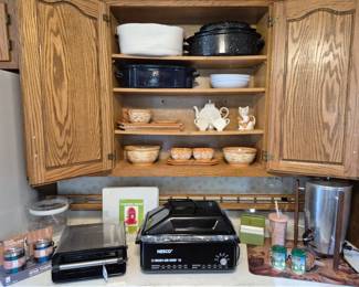  Pier one, wine tumblers,  box for Nesco roaster is under the desk.