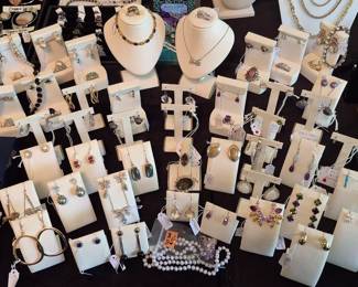 All Sterling pierced earrings. Some are sets with rings or bracelets. (about a dozen are from another owner.)