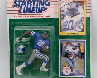 59L  1990 Kenner Starting Lineup Barry Sanders w 2 Cards