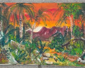 Tropical oil painting mid century.