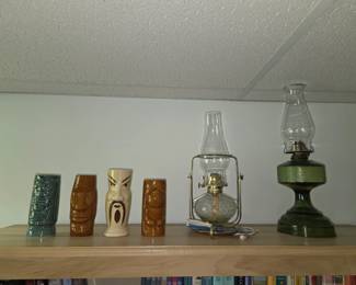 oil lamps, tiki pieces