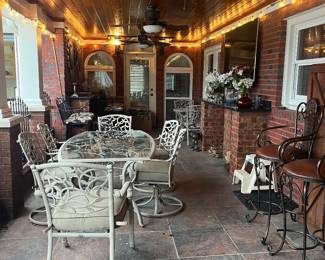 #98	Glass top Aluminum Table (73l x 42w x 28h) w/ 6 Chairs (4 swivel, 2 fixed) and Cushions 	 $300.00 