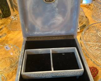 #34	Vintage Incolay Stone Jewelry Box-Blue Handcrafted USA	 $80.00 
