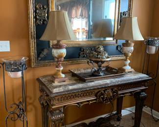 #75	Black and Gold Framed Beveled Mirror (59w x 47h)	 $150.00 