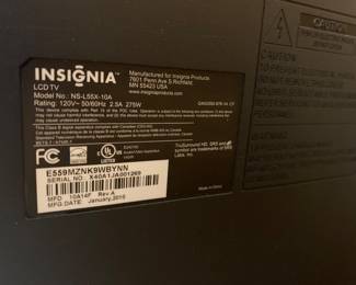#61	 Insignia LCD TV Model:NS-L55X-10A	 $40.00 