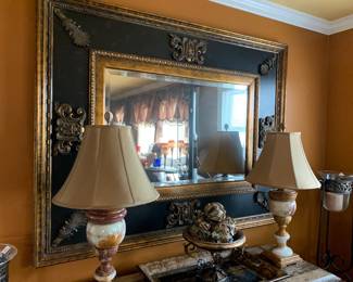 #75	Black and Gold Framed Beveled Mirror (59w x 47h)	 $150.00 