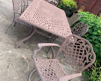 #92	"Brown Metal Table and Chairs  2 Swivel Chairs, 4 Armed Chairs, Table (79w x 42w x x28.5h)"	 $100.00 