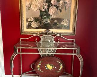 #86	Glass And Metal Table (46w x 17d x 46h)	 $80.00 
