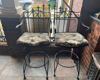 #101	Set of 2 Wrought Iron Swivel Barstools with Cushions (29" Seat Height)	 $150.00 