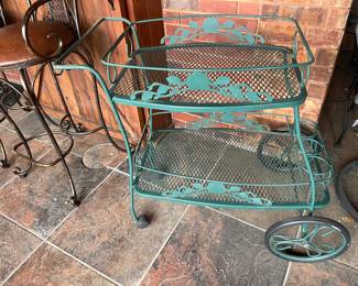 #105	Green Wrought Iron Serving Cart (29l x 17.5w x 33.5h)	 $60.00 
