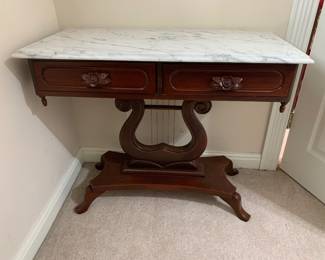 #87	Vintage Marble Top Table (36w x 18d x 30h)	 $150.00 