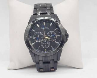 1160  Bulova Mens Chronograph Black Stainless Steel Watch