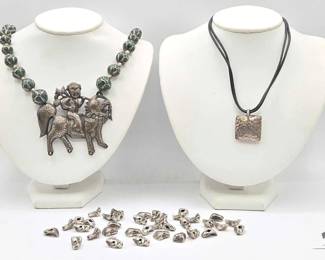 903 Sterling Silver Necklaces with Loose Sterling Silver Charms, 217.6g