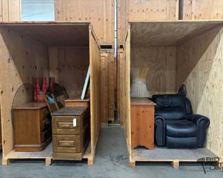52 Leather Recliner, Dressers, Glass Top Table, Wooden Filing Cabinet, End Tables