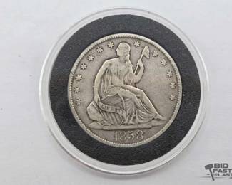 1354 1858 Seated Liberty Half Dollar 90 Silver