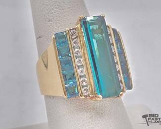 716 14kt Gold Ring with Diamonds and SemiPrecious Stones, 11.8g