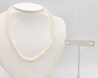 800 10k Gold amp Pearl Necklace and Earrings, 14.9g