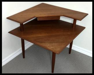 Mid Century Modern Teak Corner Tiered Table
