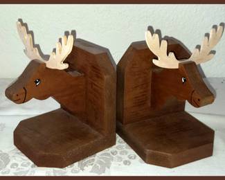 Cute Wooden Moose Bookends