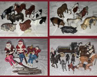 Metal Miniature Animals and a Lead Santa