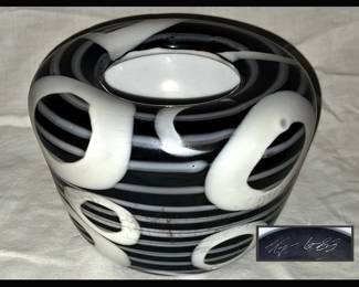 Signed Cased Glass Modernist Vase
