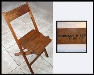 Vintage Folding Chair Marked Berkeley Fire Co