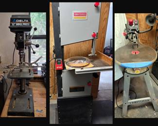 Delta 12 inch Drill Press, Craftsman Professional Band Saw and Craftsman Variable Speed Scroll Saw