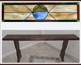 Stained Glass and Vintage Wooden Bench/Table 