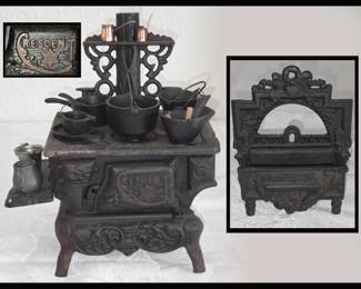 Cresent Cast Iron Mini Stove and Cast Iron Match Holder
