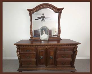 Dresser Part of the 5 pc Bedroom Set and Antique Portrait 