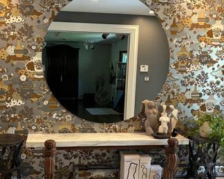Entryway 60" mirror, Vintage Hammered Stools