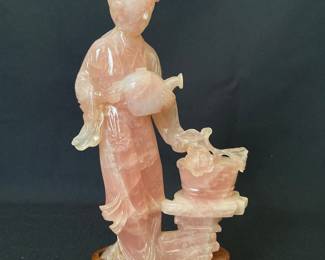 Pink quartz, Chinese carved statue