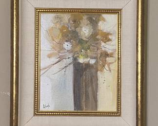 Jerry Seagle original on canvas 8.5” x 10” abstract, floral Texas artist