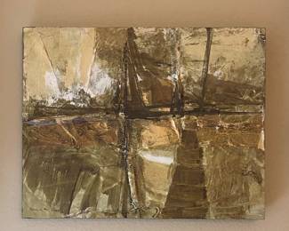 Walter McGowan original oil on board, heavy texture, modern abstract 14 x 11 Waco, Texas artist 1968