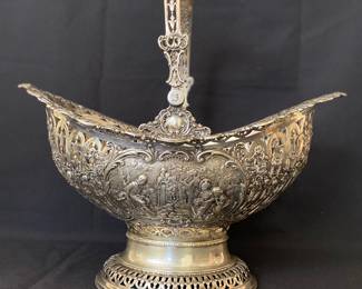 Large German 800 silver Victorian repousse brides basket 
