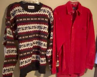 Vintage wide corduroy Ralph Lauren shirt, beautiful collection of European and vintage American men’s sweaters