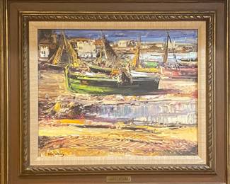 Vives Atsara, “Boats” Catalonia Spain San Antonio artist original oil on board