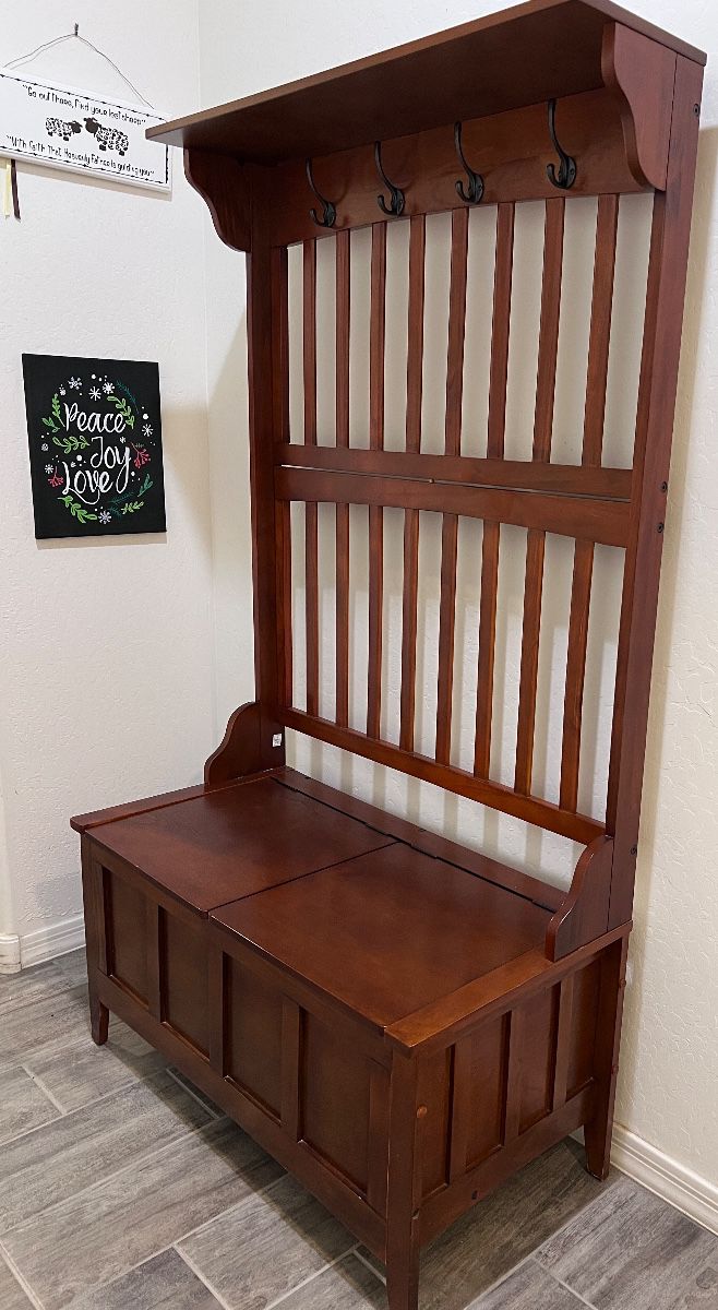 Mission-Style Hall Tree w Storage Bench