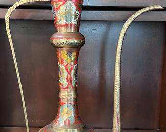 Handcrafted Enameled Brass Surahi Ewer from India