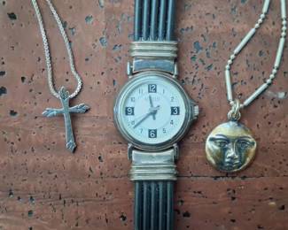 Sterling silver watch and necklaces