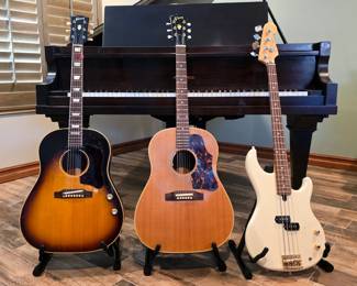 1962 Gibson J-160E guitar (Beatles - Serial # is 1 digit from John Lennon's guitar), 1963 Gibson J-50, Custom bass guitar with Fender neck