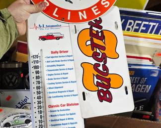 A-1 Automotive Thermometer,  Bugster Plate, Rooney American Airlines Porcelain Sign