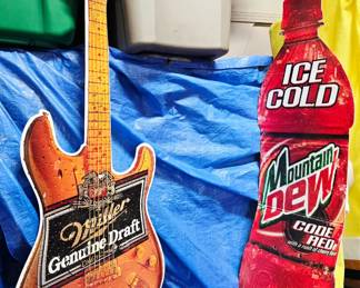 Miller Genuine Draft Metal Guitar Sign & Mountain Dew Code Red Display Sign
