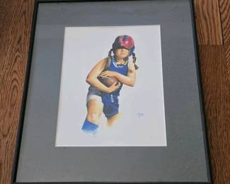 223 framedwatercolorofgirlplayingfootba